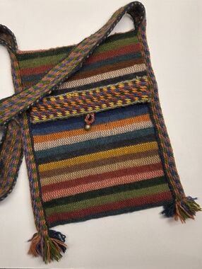 Handmade Wool Striped Boho Festival Bag South American Style Mens Or Womens